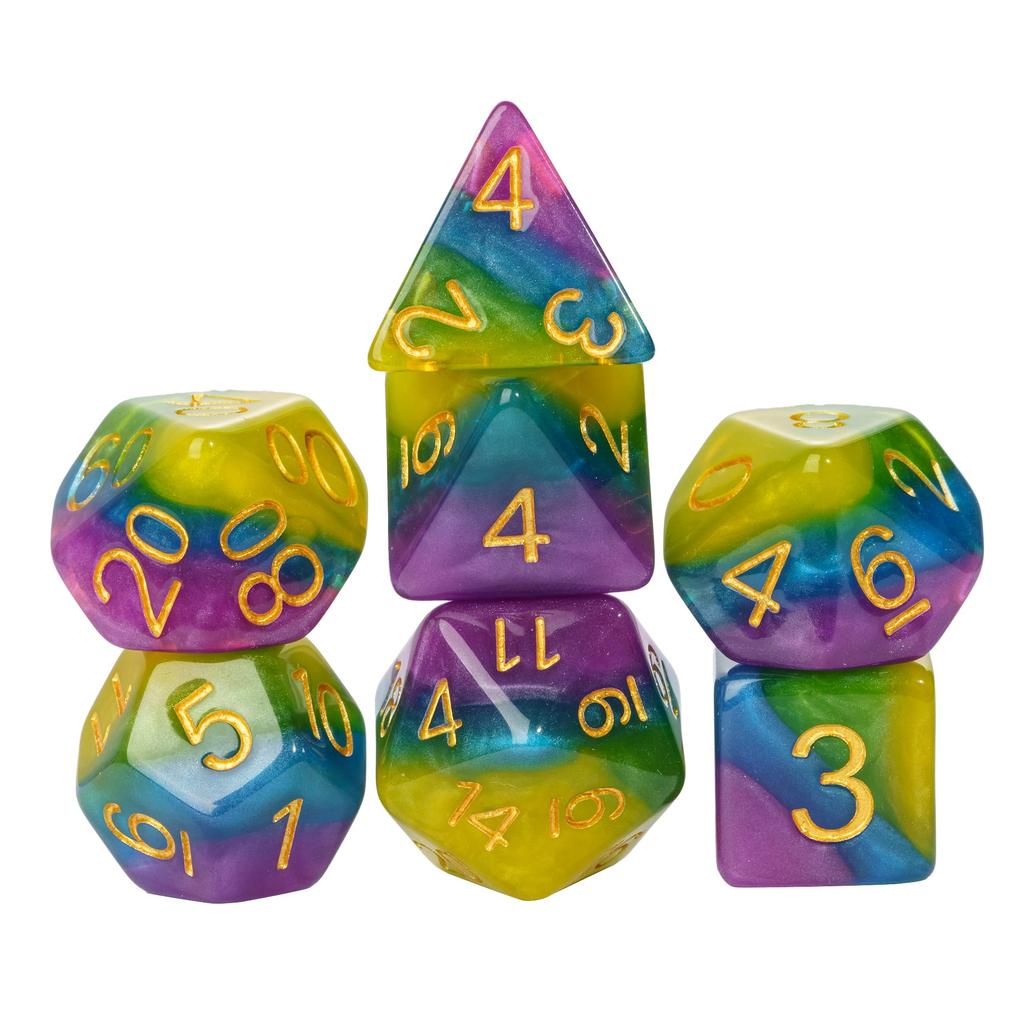 Cusdie Многоцветный набор кубиков DND из смолы с блестками D4-D20 для настольной ролевой игры Dungeons and Dragons