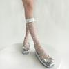 Black White Nylon Long Socks Stockings Women Ultra-thin Transparent Polka Dot Crystal Silk Socks Cute Bow Sweet Girls Knee Socks