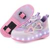 Kid's Lights Sports Shoes Rubbing Shoes Solid Magic Patch Can Charging Double-row Four-wheel Slide Shoes