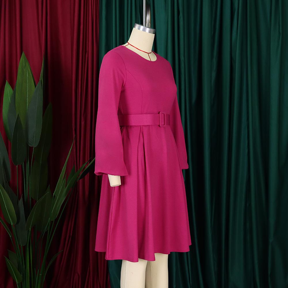 JKASHDK Women's Fashion Autumn Winter Solid Color Print Long Sleeve O-Neck High Waist Casual Dresses