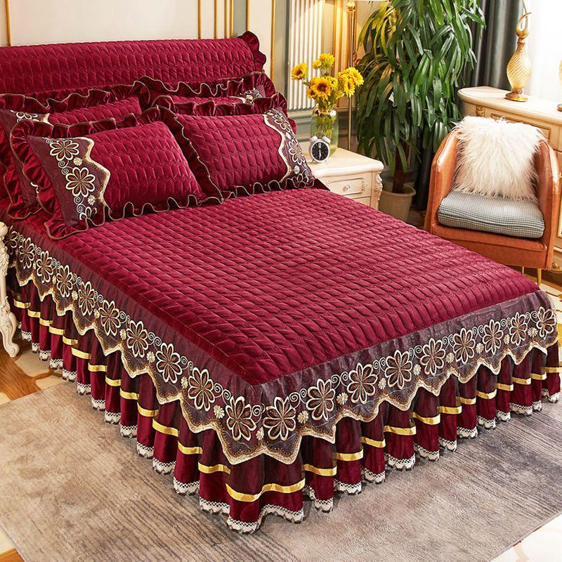 Европейские роскошные покрывала Queen King Size, бархатный комплект постельного белья принцессы с кристаллами и королевой, кружевная юбка для кровати, утолщенное теплое покрывало