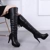Модные черные длинные женские сапоги на очень высоком каблуке, зимние туфли до колена для женщин, белая обувь на платформе, весна 2024, горячая демисезонная обувь из искусственной кожи