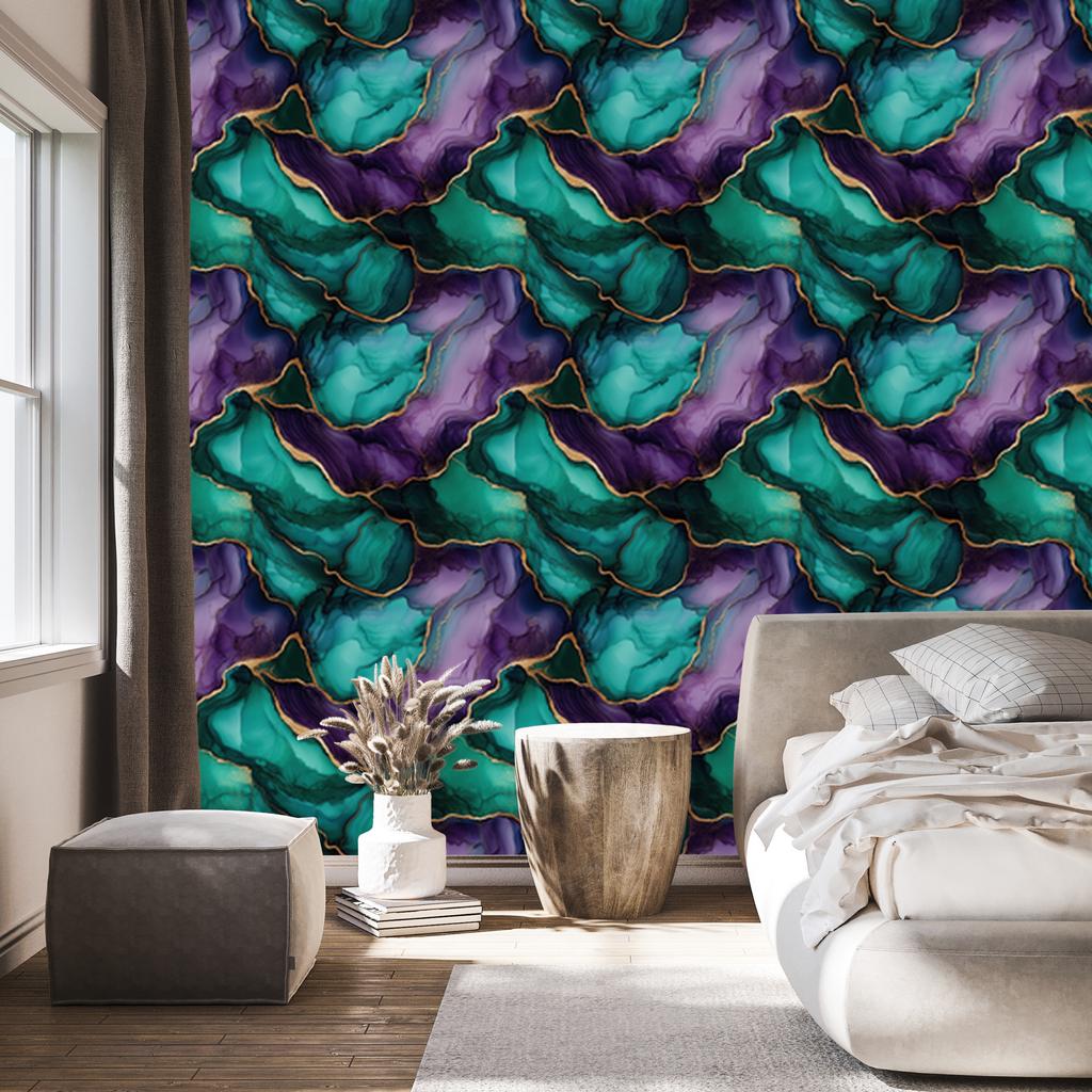 Turquoise, Sea and Indigo Ink Wallpaper for Living Room and Bedroom 50x1000