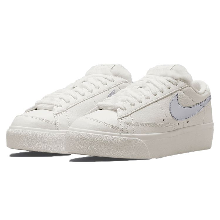 Nike Blazer Low Platform Faux Sherpa Fur Women Sneakers White Sail Metallic-Silver DO8993-100