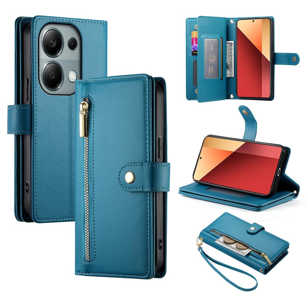 DF-011 For Xiaomi Poco M6 Pro 4G/Redmi Note 13 Pro 4G Wallet Case Zipper Leather Phone Cover