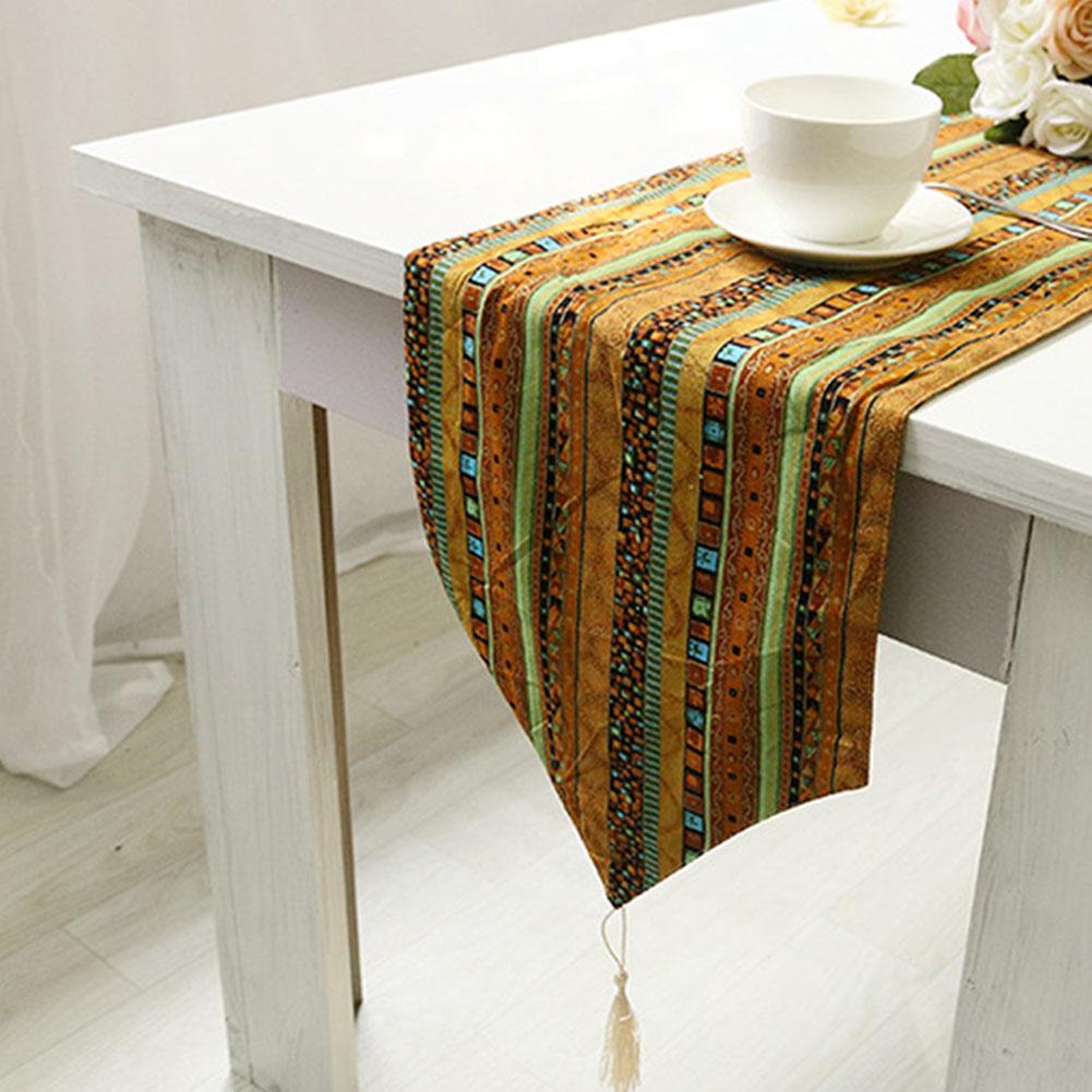 National Cotton Linen Stripes Table Runner Table Flag with Tassel for Home Table Decoration