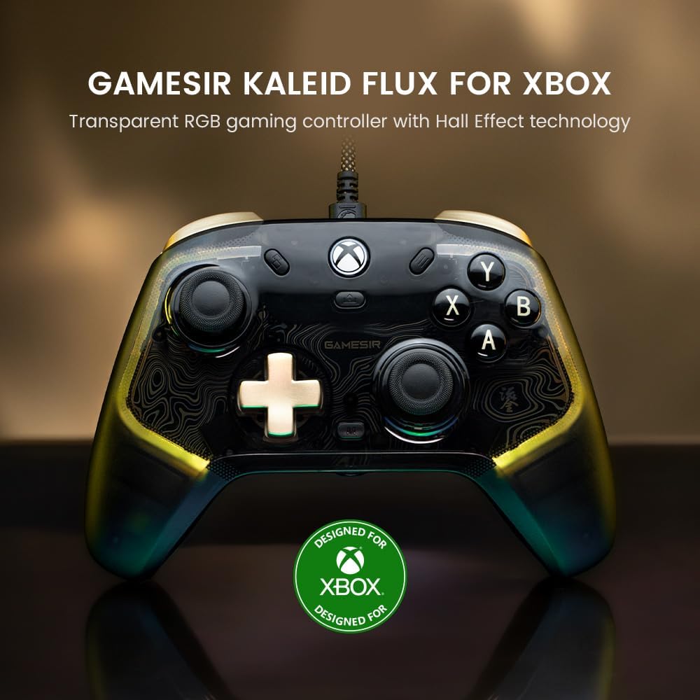 GameSir kaleid Flux Контроллер Xbox Контроллер ПК Проводной скелетонированный джойстик с эффектом Холла Триггер, оснащенный аудиоразъемом с эффектом RGB Xbox Series Xbox