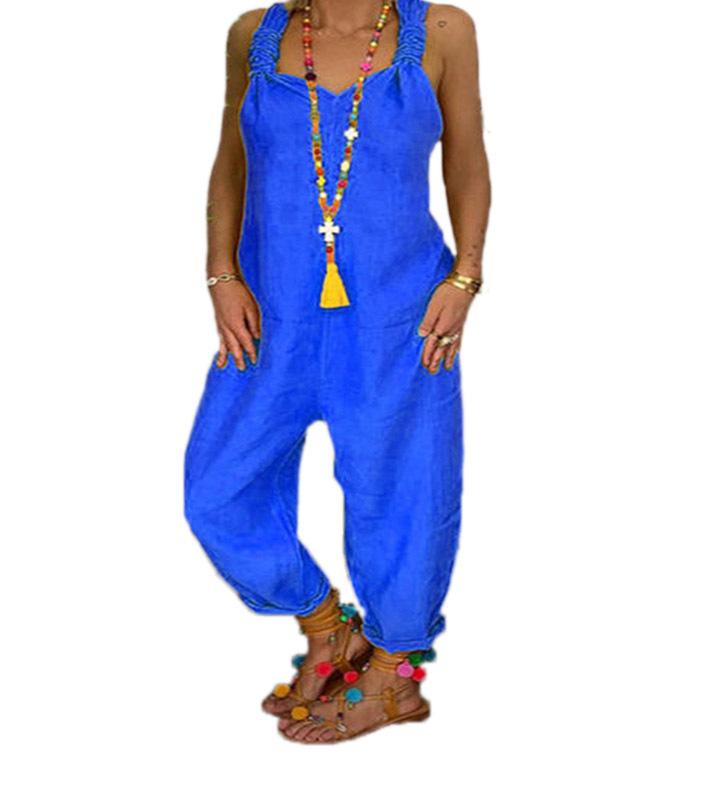 Свободный повседневный льняной комбинезон большого размера (2021)