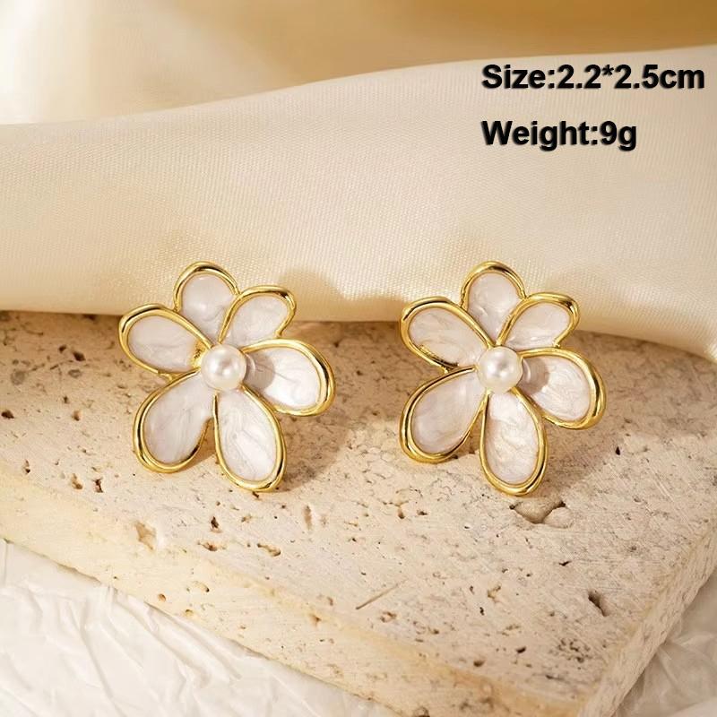 Pure White Women's Dangle Earrings Blooming Flower Acrylic Enamel Butterfly Imitation Pearl Heart Hanging Earrings Elegant Brinc