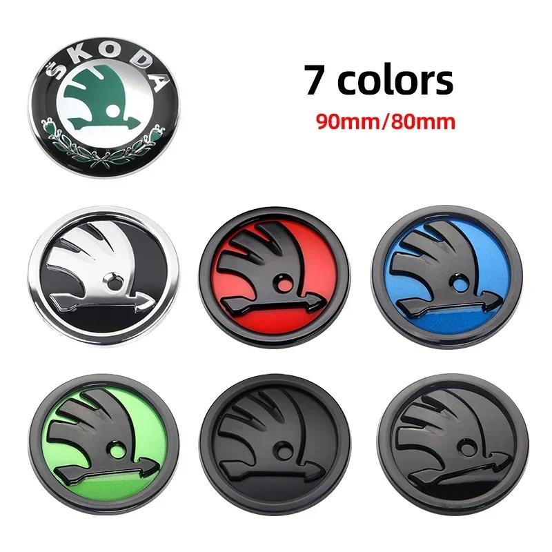 ZDVK6 2pcs 80mm/90mm 3D Car Emblem Badge Hood Front Rear Trunk Logo For Skoda Fabia 1 2 Octavia a7 RS Superb Rapid Yeti Karoq Vision
