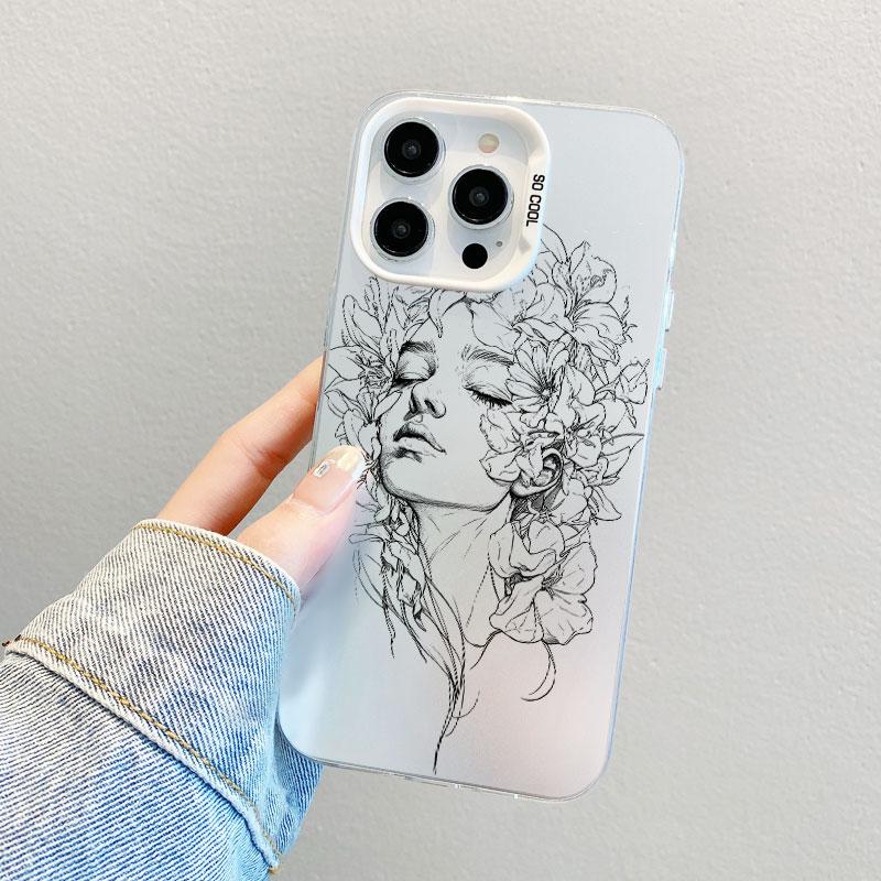 Beautiful Flower Girl Line Design Durable Laser Phone Case For Samsung Galaxy S21 S23 S24 FE S25 S24 S23 S22 Ultra Plus Covers