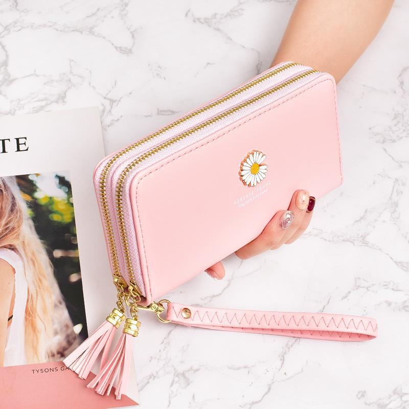 Wallet Korean version for women, long and large capacity handbag, small daisy double-layer zipper simple phone bag