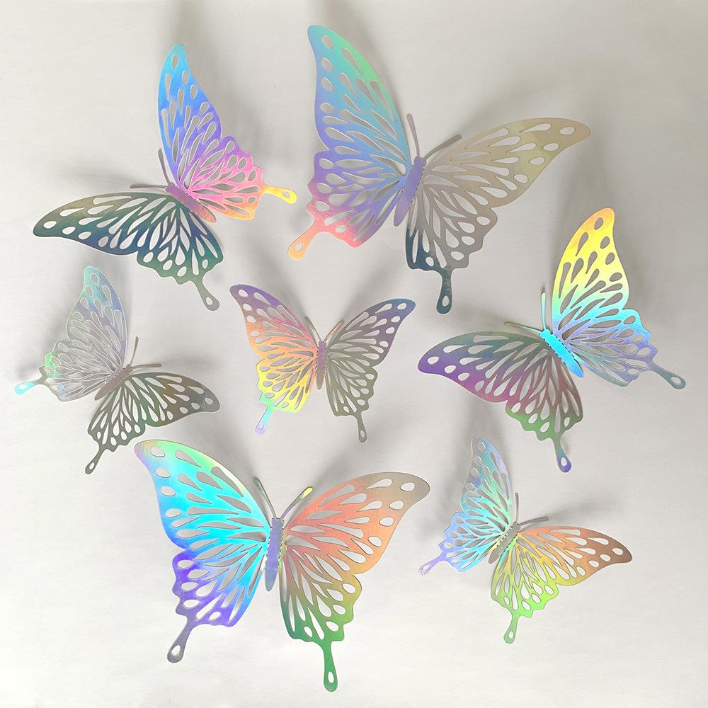 12Pcs Fashion 3D Dazzling Color Hollow Wall Stickers Butterflies Party Wedding Decoration DIY Home Decor Stickers Fridge Decal