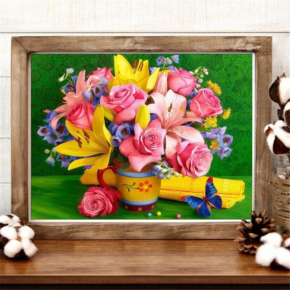 5D DIY Алмазная картина Роза Полный круглый квадратный дрель Картина со стразами Алмазная вышивка Цветок Ремесленный комплект Домашний декор