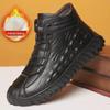 Мужские высокие нескользящие кожаные зимние ботинки с подкладкой из хлопка, бархата и шерсти
