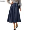 Autumn Zanzea Winter Women Side Zipup High Waist Casual Leather Pu Aline Pleated Swing Skirts Dress
