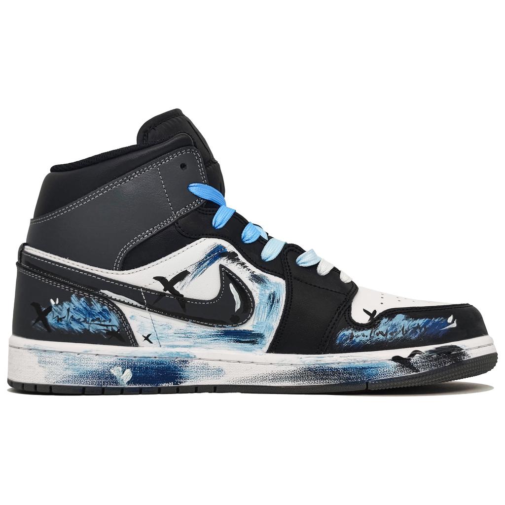 Jordan Air Jordan 1 Устойчивые к истиранию Устойчивые к истиранию Средние Винтажные Баскетбольные Кроссовки Мужские Ледяно-голубые DQ8426-001(Команда400-)