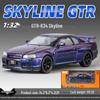 1:32 GTR R34 Low-Rider Sports Car Model with Opening Doors, Four-Wheel Suspension, Alloy Build, Sound and Light, Pull-Back Simulation