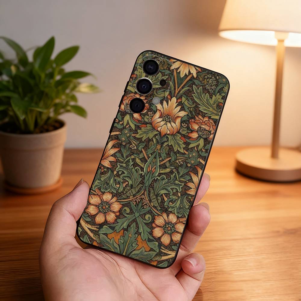William Morris Black Cover Phone Case For Samsung S26,S25,S24,S21,S22,S23,S30,Ultra,S20,Plus,Fe,Lite,5G