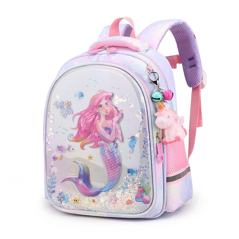 Exquisite 3D Pressed Shell Children School Bags Cute Cartoon Mermaid Printing Kindergarten Book Bag High Quality Nylon Lightweight Children's Backpack