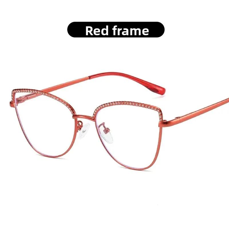 Metal Frame Cat Eye Eyeglass Diamond Bordered Anti Blue Light Glasses Fashionable Vintage Women Eyewear