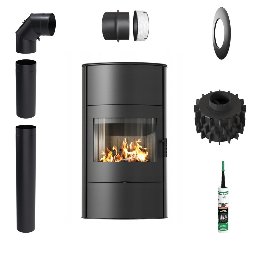 Дровяная стальная печь KRATKI AB/S/2/ROLLO Высокая 10 кВт Ø 150 черный thermotec