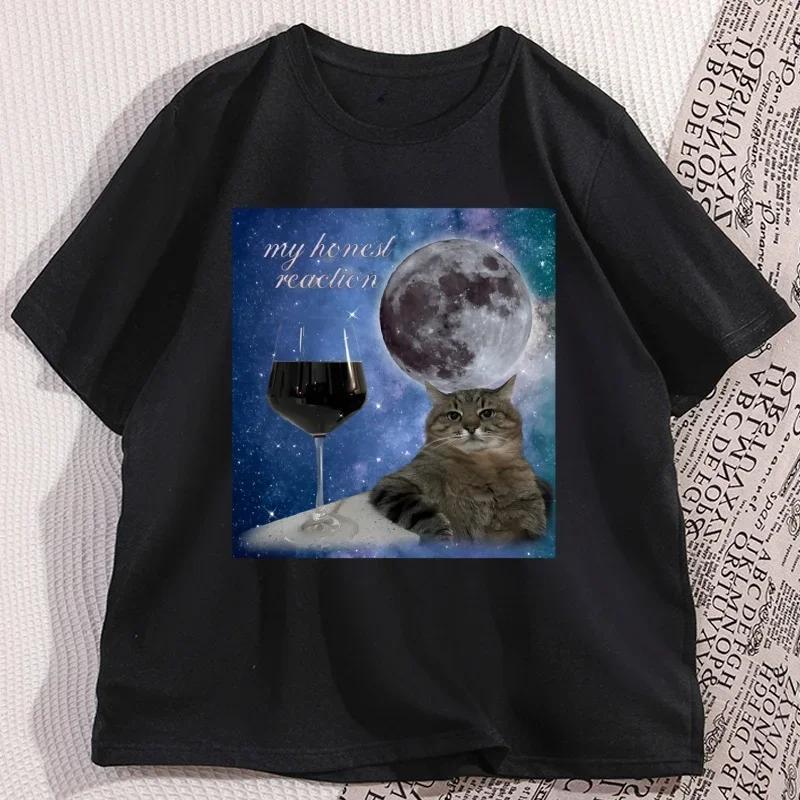 2026 Camisetas Divertidas Con Estampado De Gato Y Vino Para Hombre Camiseta Informal De Gran TamañoCamiseta Básica Holgada De