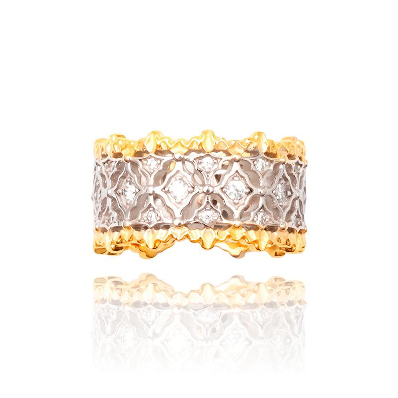 Buccellati Ring Set Women's Lace Hollow Engraved Full Diamond Inlaid High-end Hand Jewelry