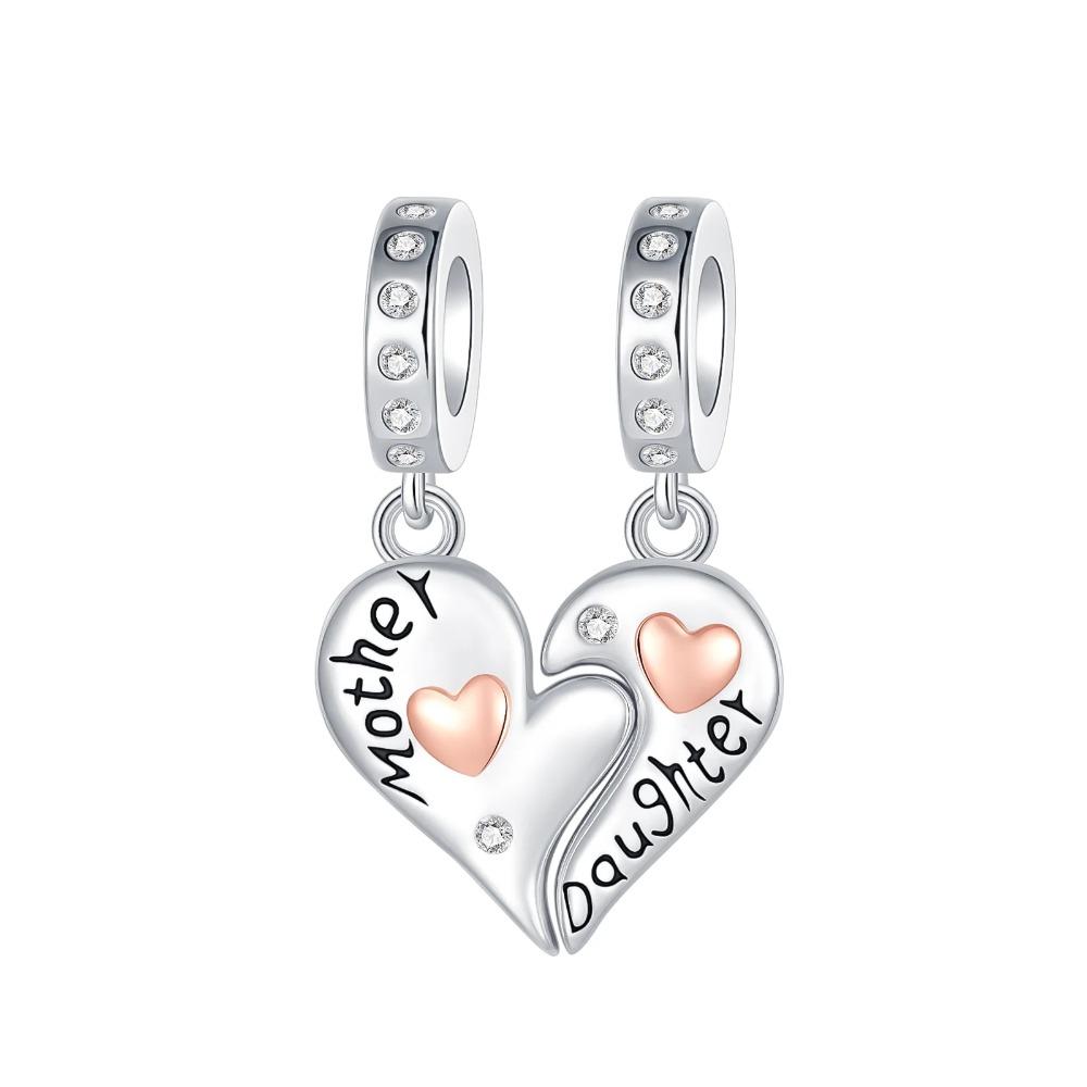 925 Silver Mom Flower Heart Beads DIY Necklace Bracelet Jewelry Gift for Mother's Day Family Charms Present