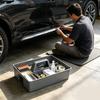 Cleaning Supply Tray Open Top Plastic Tool Storage Box With Center Slots and Carry Handle for Household Tasks, Detailing Gear, and Garage Use
