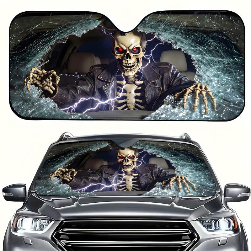 1Pcs Skeleton Ripping Through Glass Design Windshield Sun Shade, Vibrant Design, Easy Installation Shade