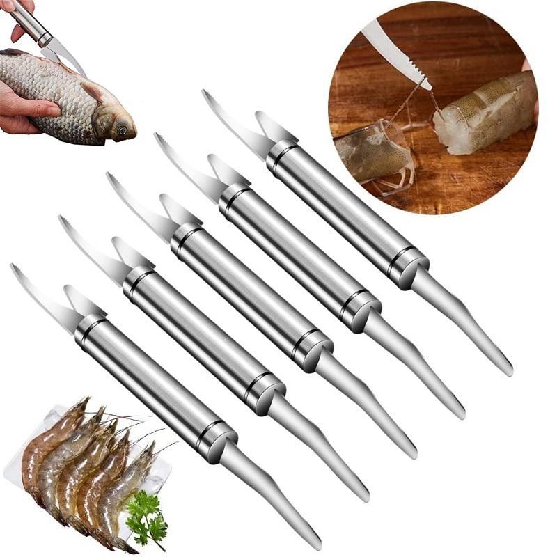 5pcs Stainless Steel Shrimp Line Knife Shell Peeling Tool Fast Shrimp Peeler Fish Knife Small Intestine Cleaning Home Kitchen Tools