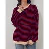 Женская осенне-зимняя полосатая толстовка с круглым воротником Color Collision Loose с длинным рукавом