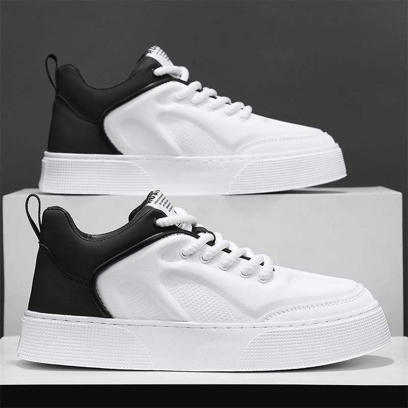 Мужская обувь 2024 Новая летняя тенденция Универсальные спортивные и повседневные кеды с низким верхом для подростков, увеличивающие рост, с кожаным верхом, белые