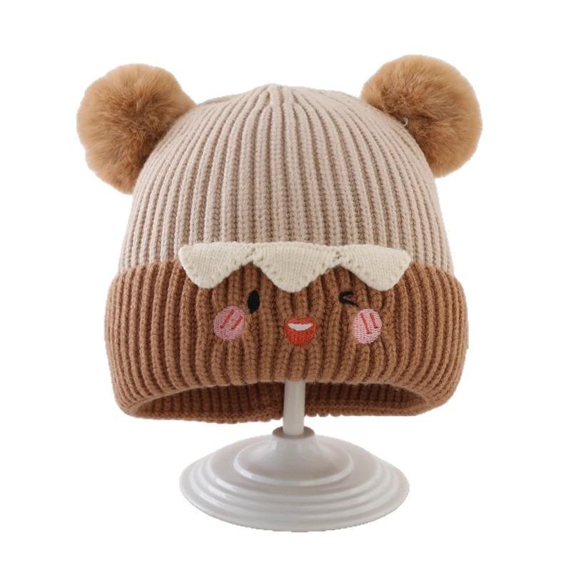 Baby hat autumn and winter cute hairball pullover hat infant thickened warm ear protector knitted wool hat