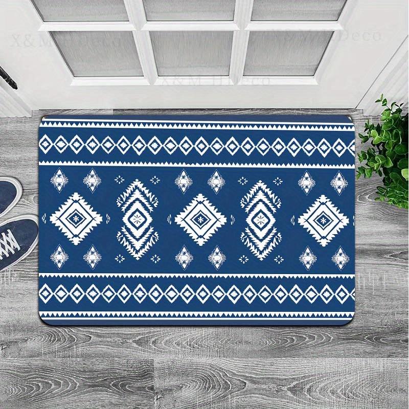 Nordic Diamond Pattern Doormat - Machine Washable, Polyester, Non-Slip Rectangular Indoor Rug for Entryway Living Room, Washable