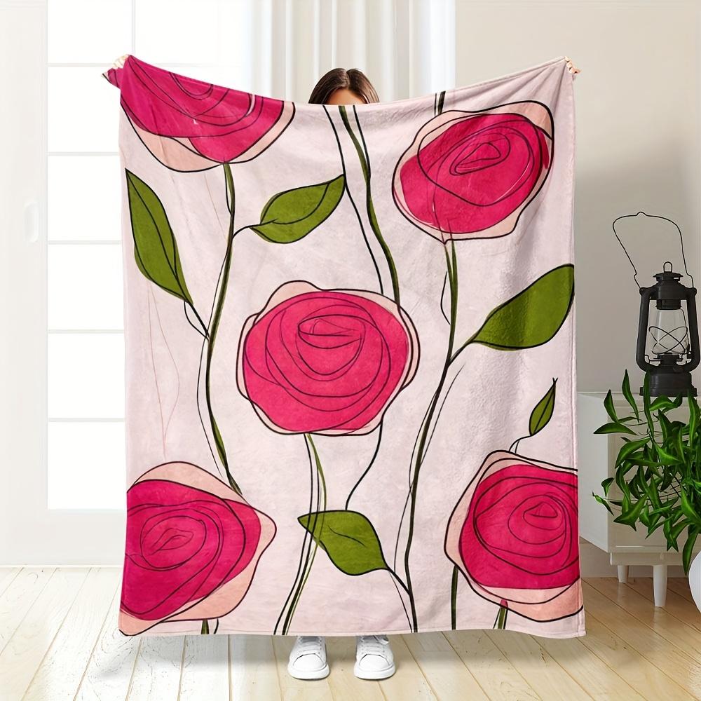 1 piece handpainted rose print pattern blanket polyester fabric machine washable suitable for bedroom living room decoration