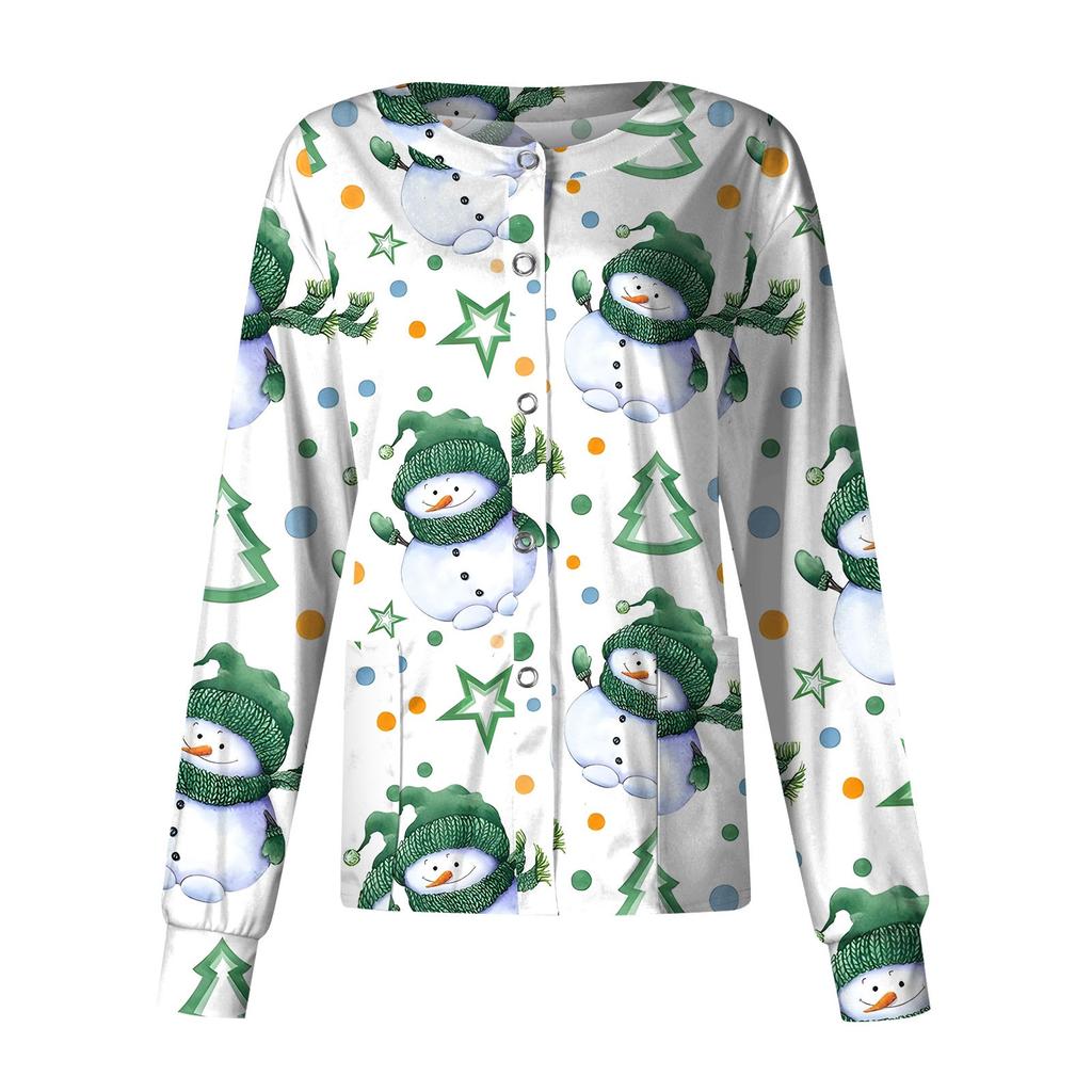 Женская повседневная модная однобортная куртка с длинным рукавом и стоячими лацканами с рождественским принтом, защитная рабочая куртка