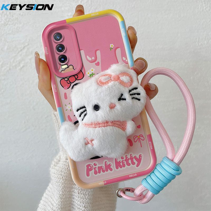 KEYSION Милый 3D мультяшный плюшевый чехол для VIVO Y20 Y20sG Y20i со шнурком Мягкий силиконовый противоударный чехол для телефона VIVO Y12S