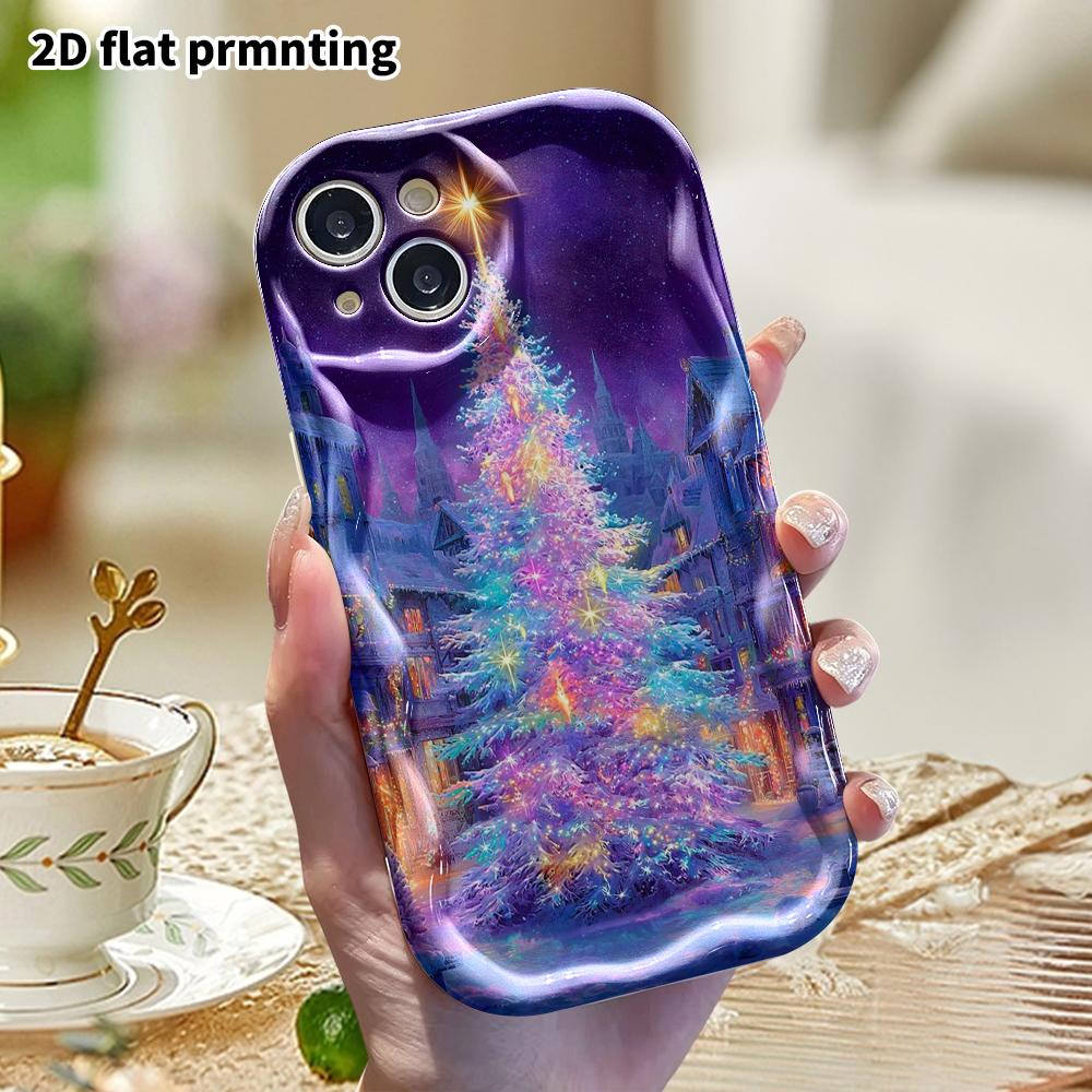 Phone Case: 2D flat, fits iPhone 12 Pro, 13, 14, 15, 16, 17, 18, phone decoration, aurora Christmas tree, perfect gift for Christmas and Halloween