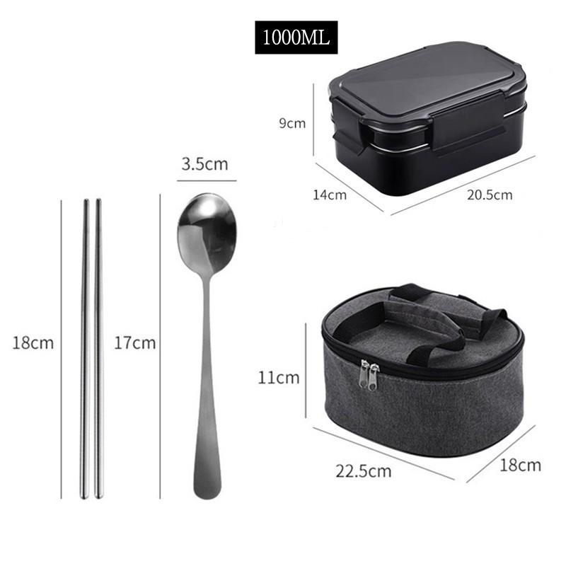 1000 мл двухслойный ланч-бокс из нержавеющей стали 304 с изоляционным мешком, герметичный термоконтейнер для еды для взрослых и студентов