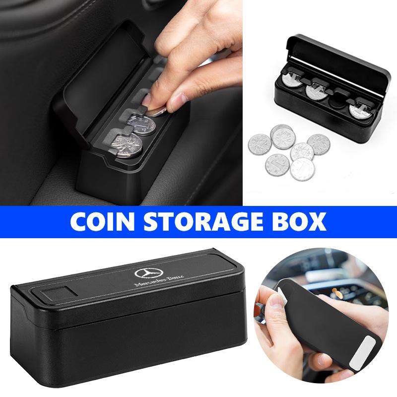 AABII1 For Benz Car Styling Coin Storage Box Plastic Coin Savings Box Organizer Accessories AMG Exclusive A C E R V Class CLA CLS C180