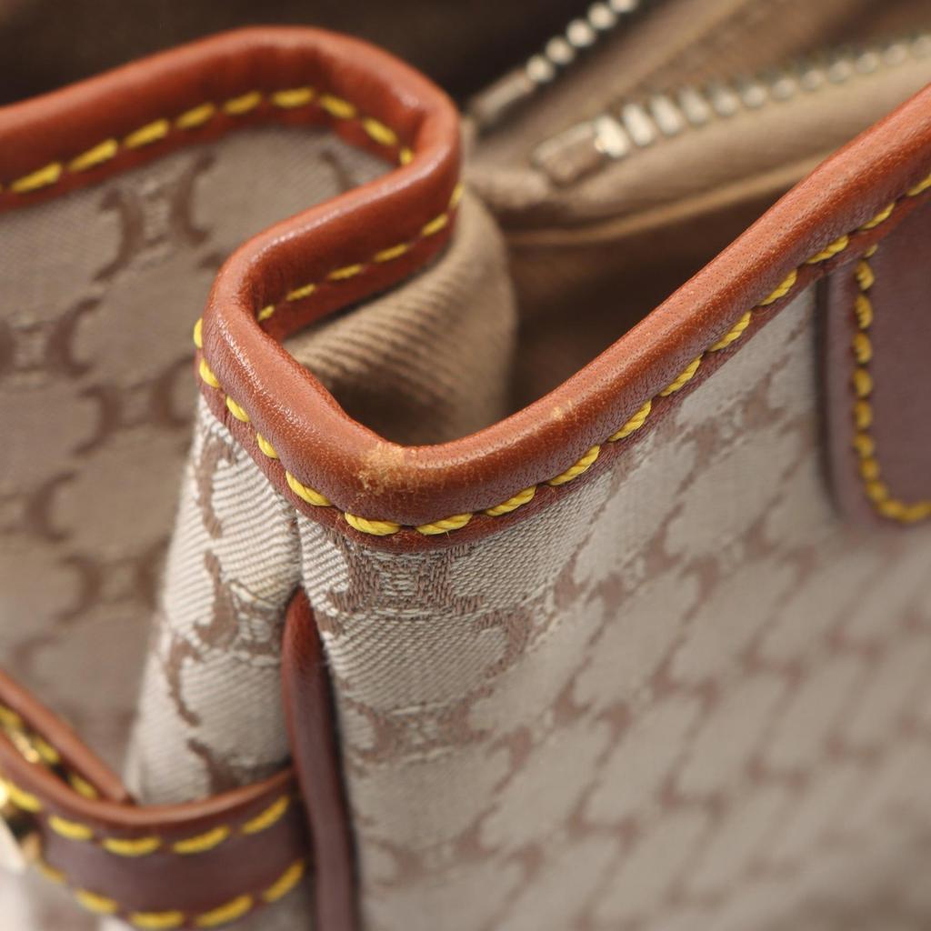 Used CELINE Macadam Tote Bag canvas leather Beige Brown Used Women