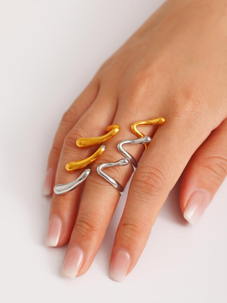1 Piece 18k Gold Plated Irregular Geometric Lines Ring Women's Minimalist Niche Design Stainless Steel Colour Retention Ring
