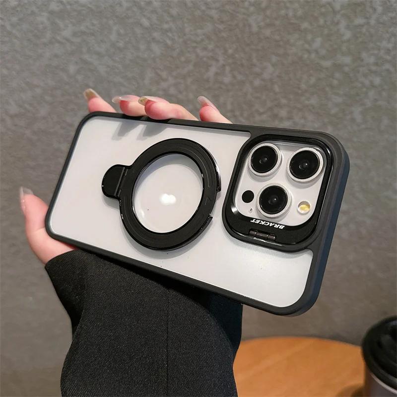 Чехол-подставка с двумя металлическими кольцами для iPhone 15 14 13 12 11 16 Pro Max 15 Plus Чехол для Magsafe Магнитная беспроводная зарядка Крышка