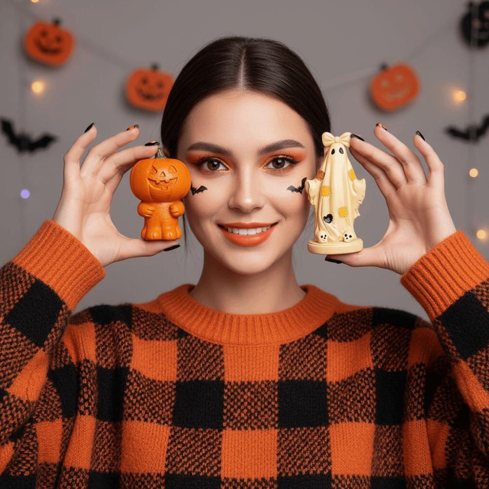 Vibrant Orange Halloween Figurine Resin Ghost Ornament Pumpkin Sculpture Living Room