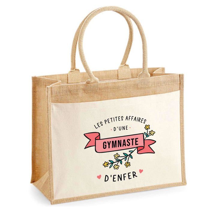 Sac de plage - PLANETEE - Jute avec poche « les Affaires d'une Gymnaste d'Enfer » - Coton - Multicolore - 43x33 cm