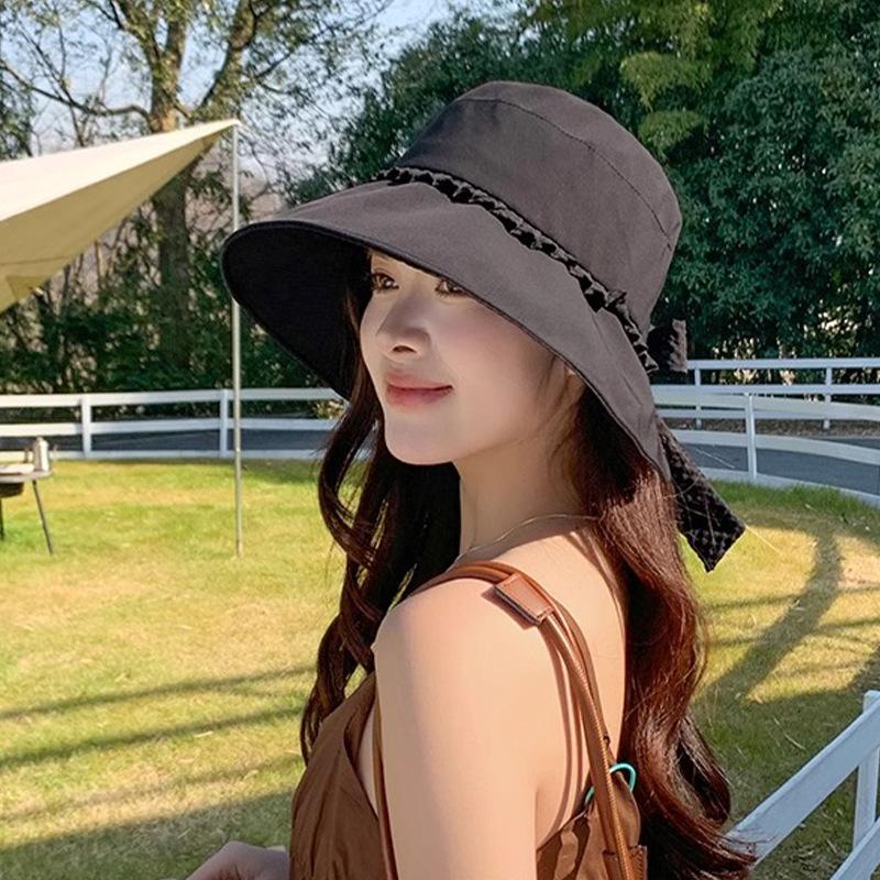 Summer Versatile Sun Protection Sun Hat for Women's New Wrap Around Large Hat with Bow Fisherman's Hat