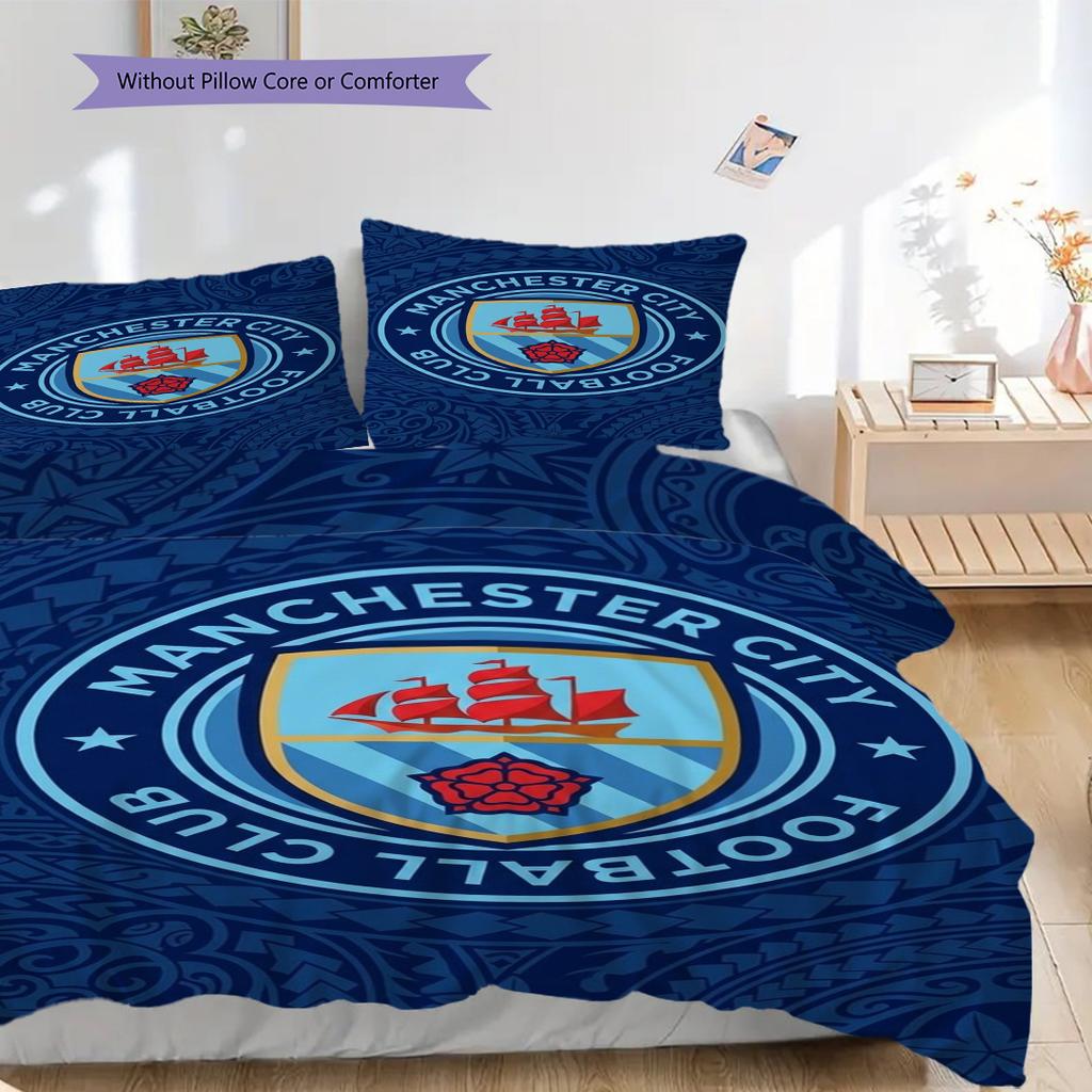 Manchester City Football Club Emblem Three-piece set (1 * duvet cover + 2 * pillowcase, without core) 2DFlat Soft and comfortable Bedding set