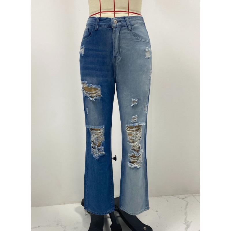 Рваные джинсы женские брюки с эффектом потертости прямые брюки